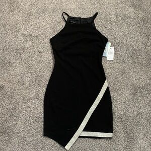 BCX Black Asymmetrical Dress with Silver Trim